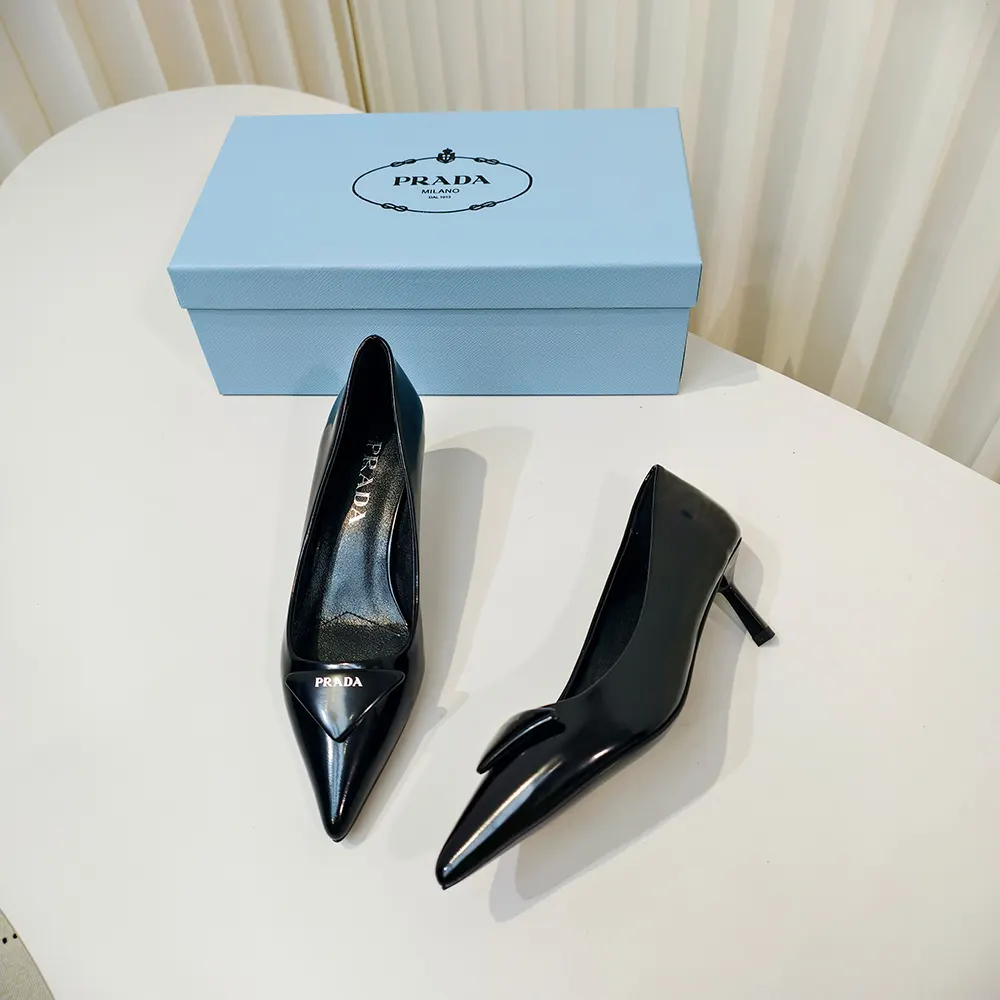 Prada Women Brushed Leather Pumps-Black - image 7