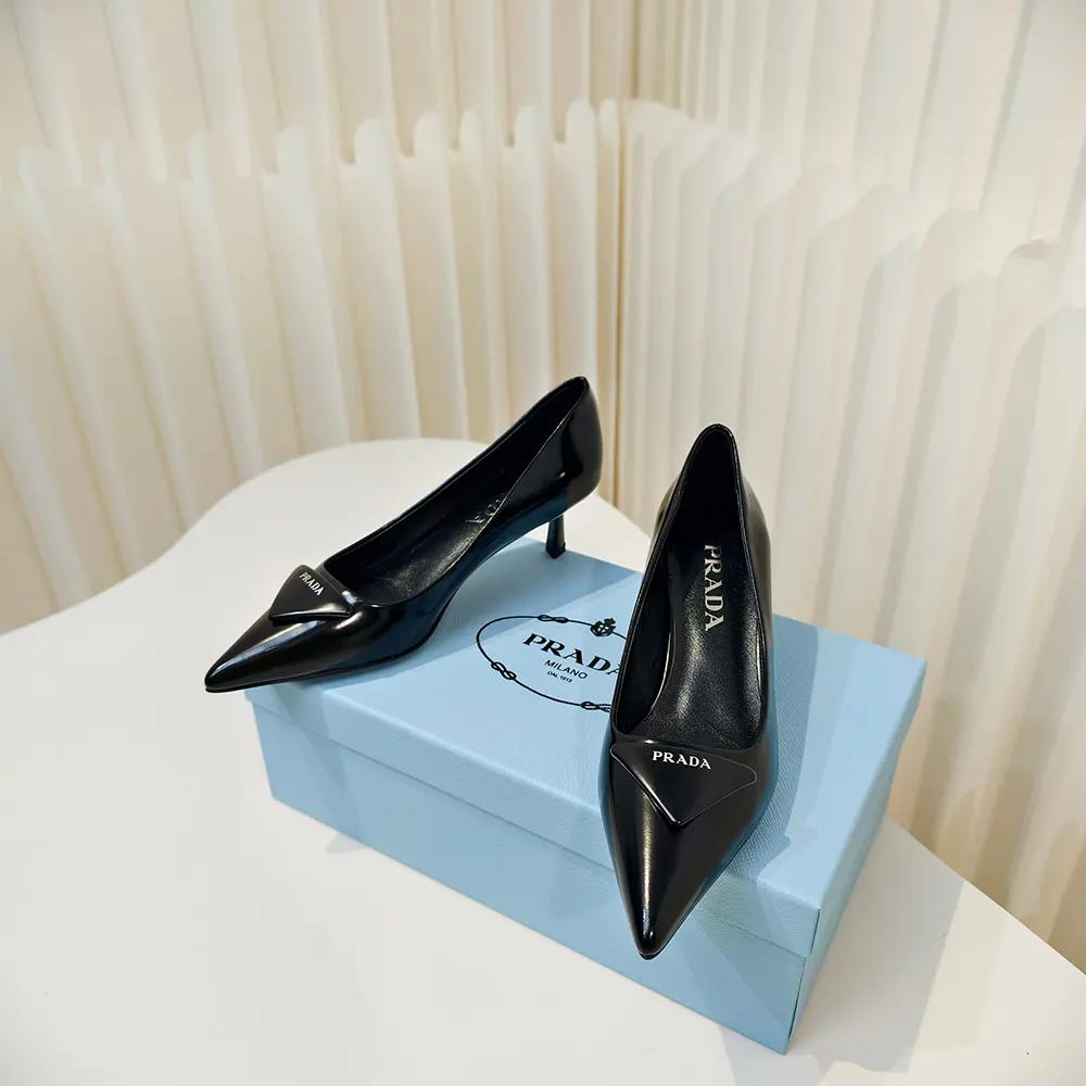 Prada Women Brushed Leather Pumps-Black - image 6