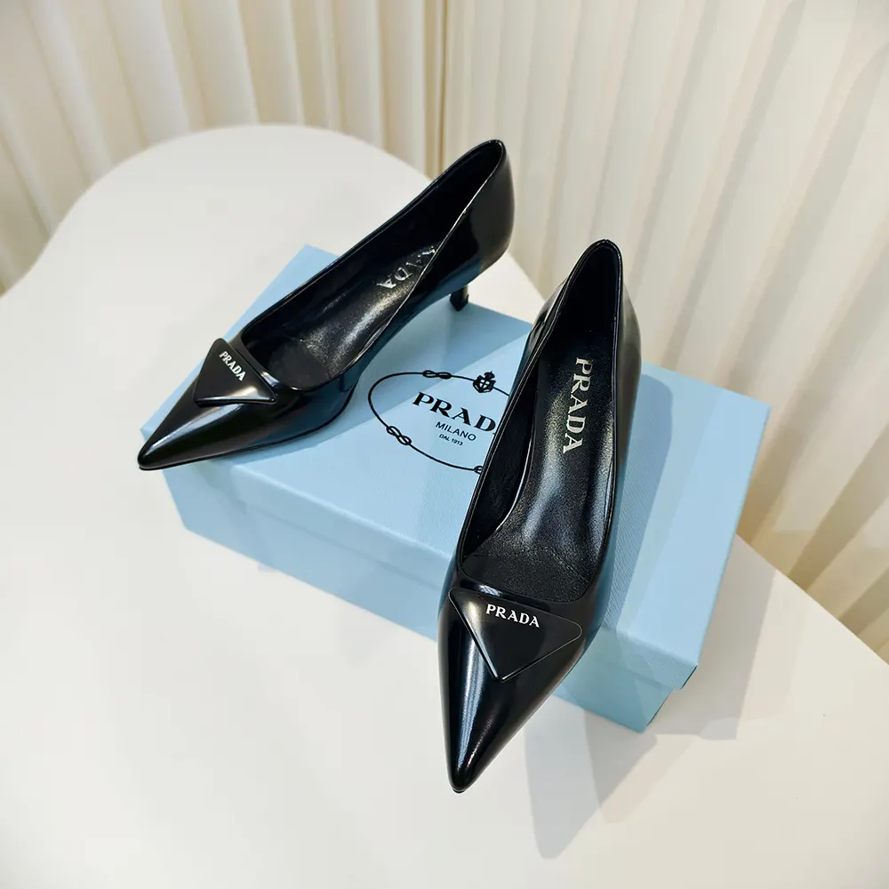 Prada Women Brushed Leather Pumps-Black - image 5