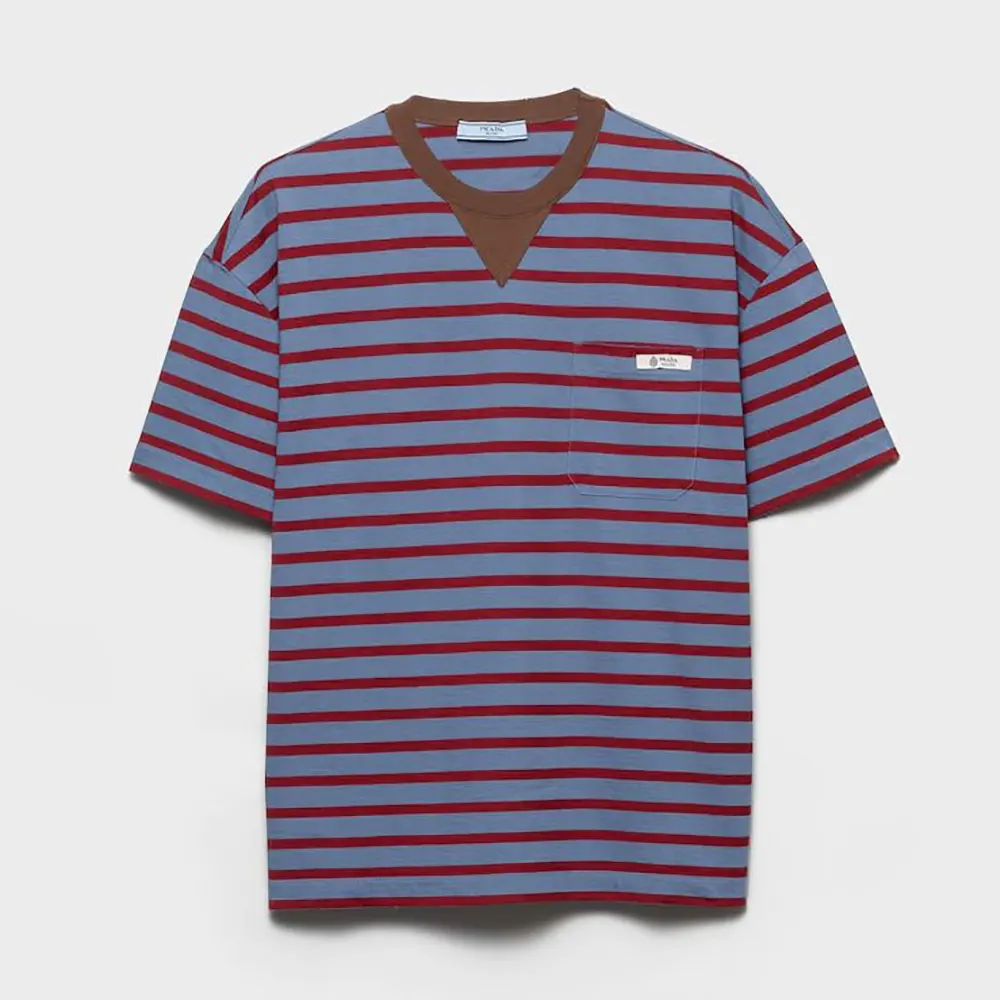 Front view of Prada Women Oversized Striped Jersey T-Shirt in brown