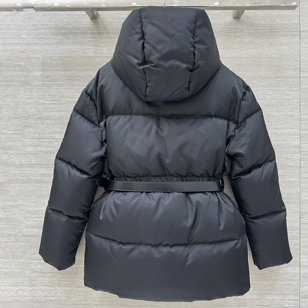 Side profile showing hood and zipper on Prada Men Re-Nylon Jacket