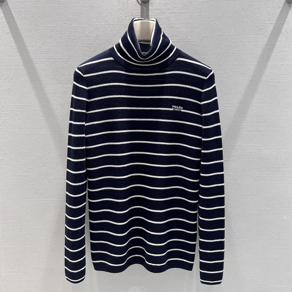 Close-up of wool texture and striped detail on Prada Men Sweater