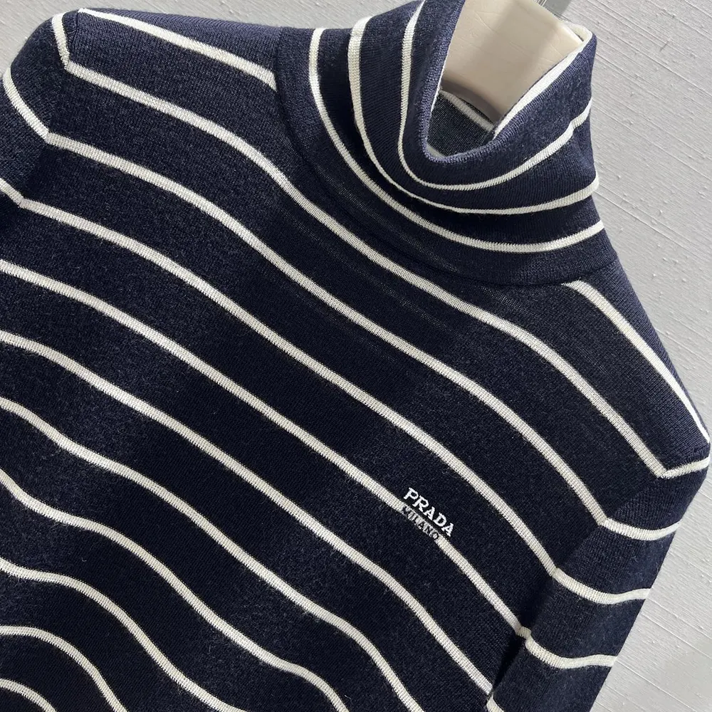Prada Men Striped Wool Turtleneck Sweater-Black - image 5