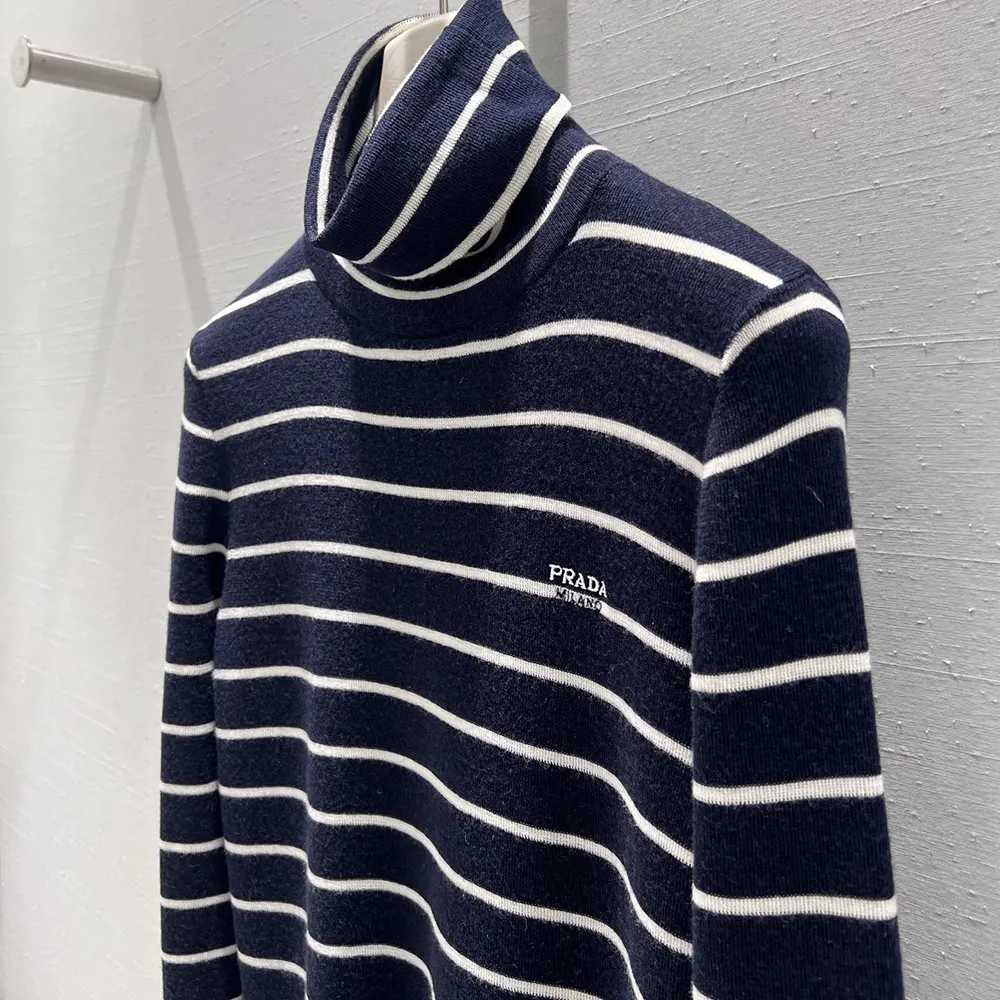 Prada Men Striped Wool Turtleneck Sweater-Black - image 6
