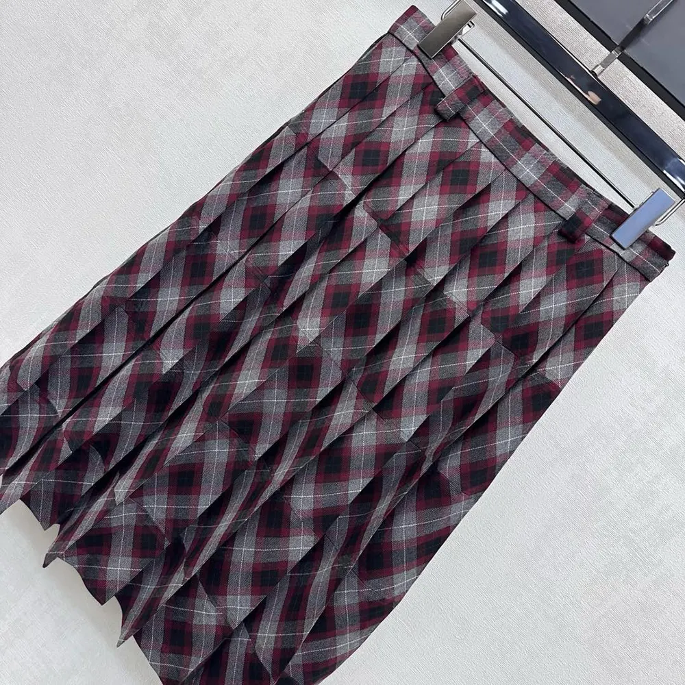 Prada Women Tartan Patchwork Midi Skirt - image 5