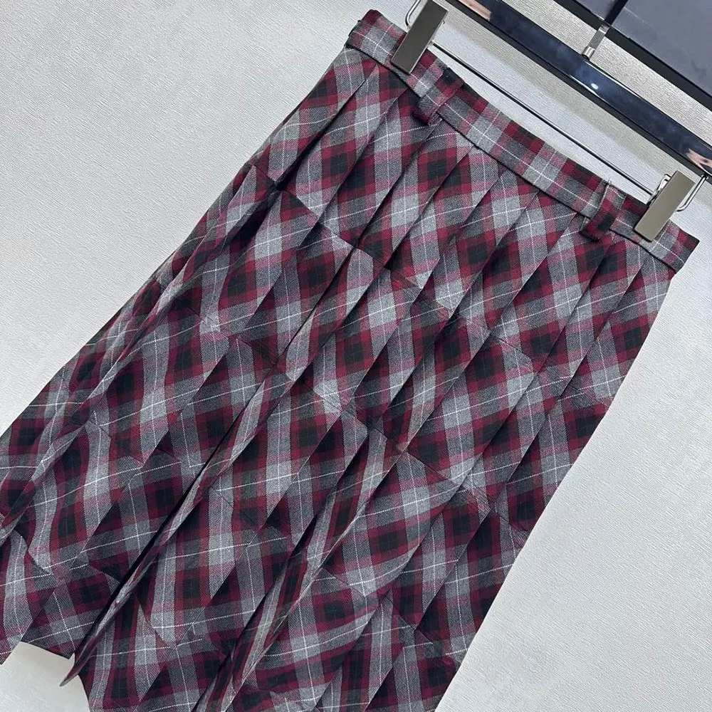 Prada Women Tartan Patchwork Midi Skirt - image 4