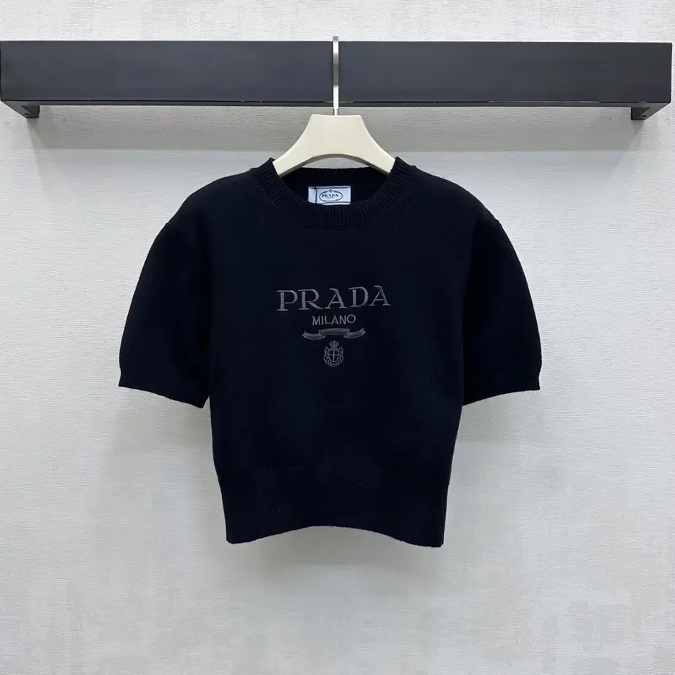 Close-up detail of fabric texture on Prada Women Wool And Cashmere Crew-Neck Sweater-Black
