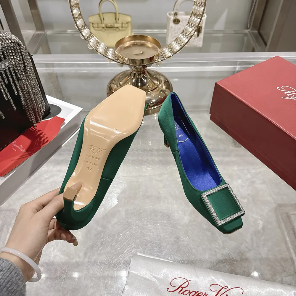Roger Vivier Women Trompette Pumps in Satin-Green - image 7