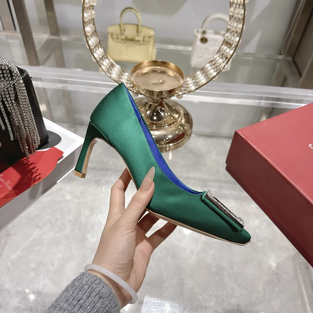 Roger Vivier Women Trompette Pumps in Satin-Green - image 8