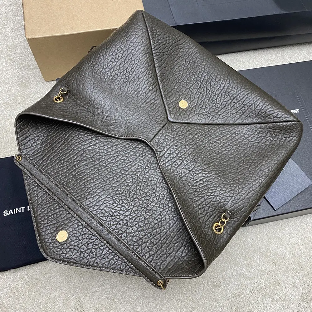 Saint Laurent YSL Women Cassandre XXL Envelope Pouch On Chain In Lambskin Dark Green 35cm - image 4