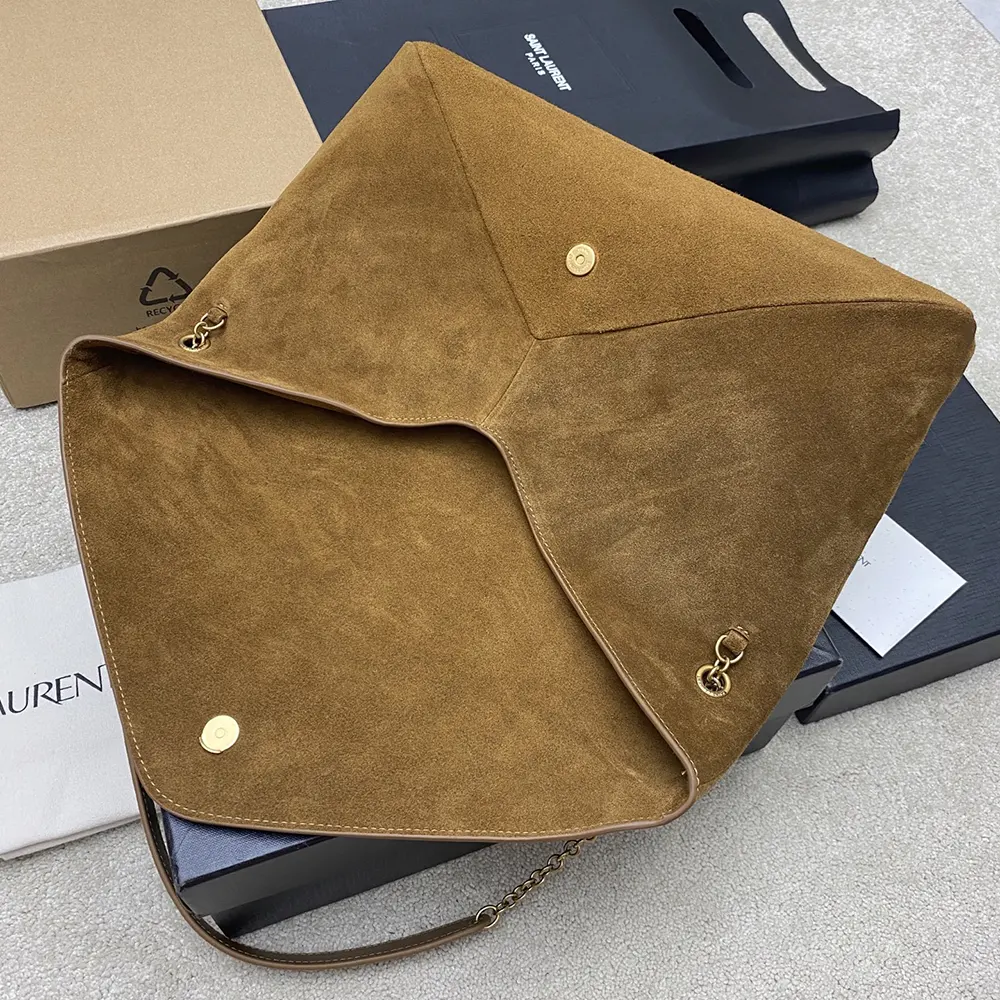 Saint Laurent YSL Women Cassandre Xxl Pouch On Chain In Suede-Brown - image 4