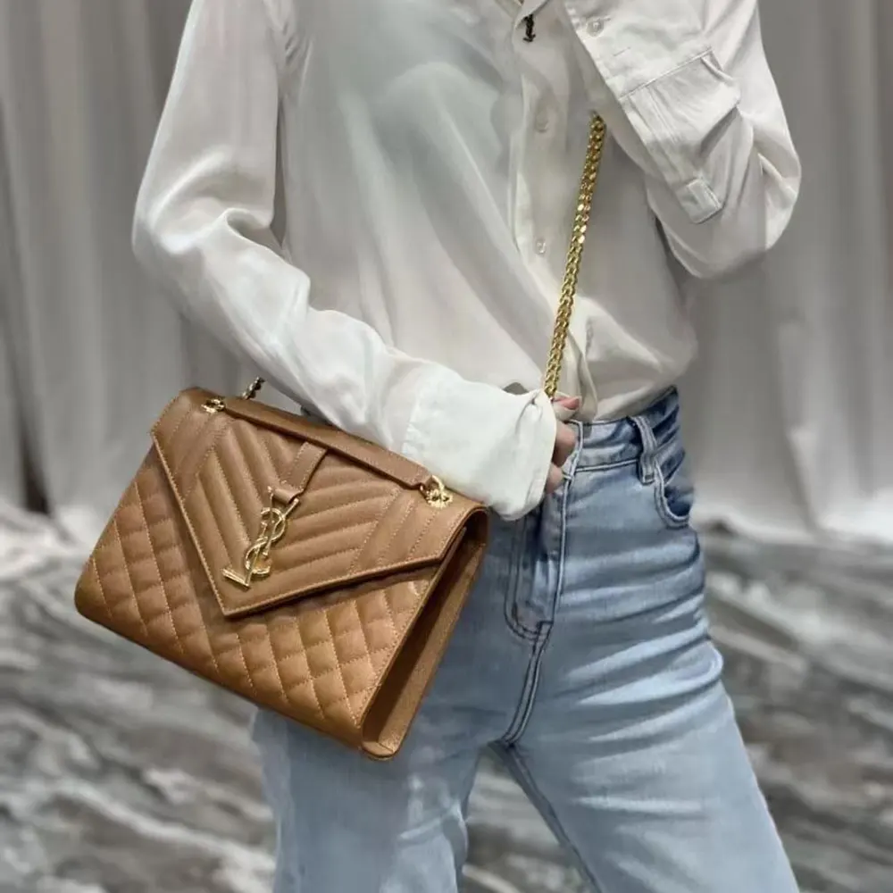 Saint Laurent YSL Women Envelope Medium in Matelasse Lambskin-Brown - image 7