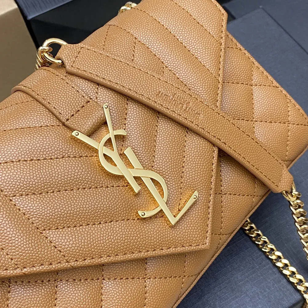 Saint Laurent YSL Women Envelope Small in Matelasse Lambskin-Brown - image 8