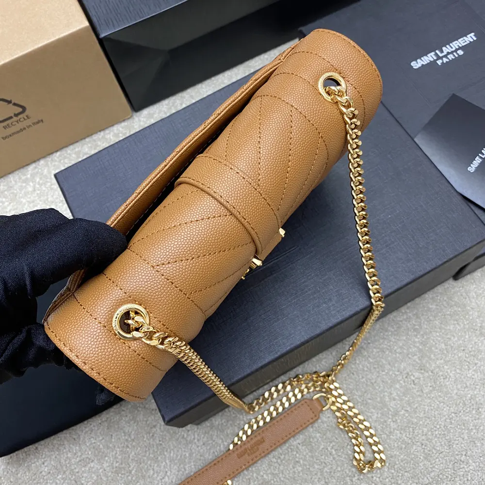 Saint Laurent YSL Women Envelope Small in Matelasse Lambskin-Brown - image 6