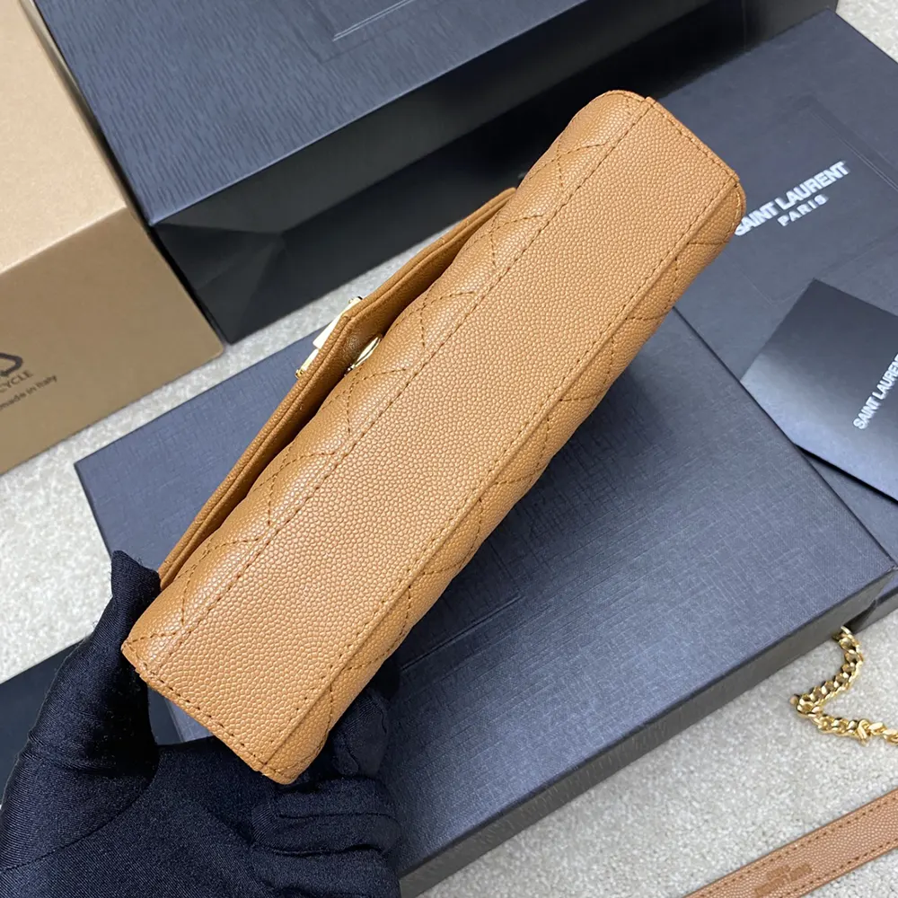 Saint Laurent YSL Women Envelope Small in Matelasse Lambskin-Brown - image 7