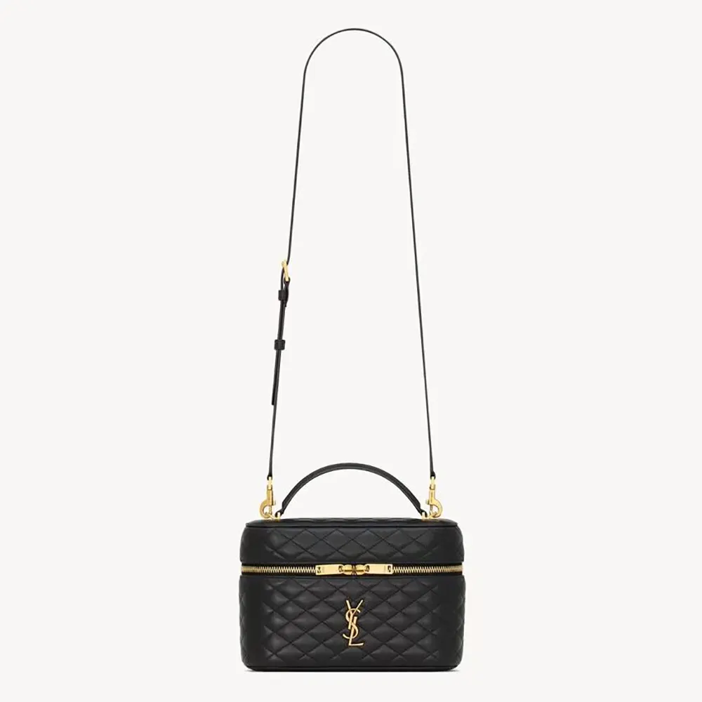 Front angle of Saint Laurent YSL Women Gaby Large Vanity Bag In Lambskin-Black