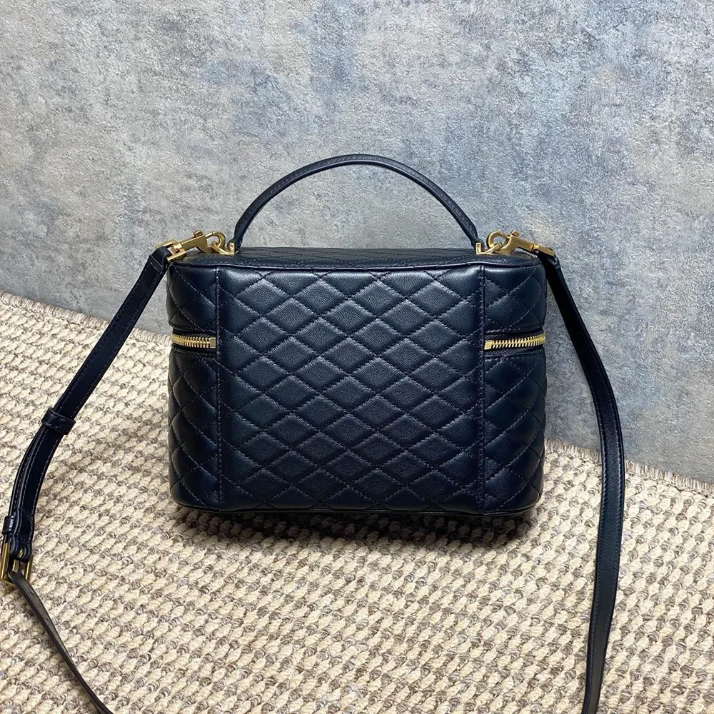 Side view showing structured silhouette of Saint Laurent YSL Women Gaby Vanity Bag