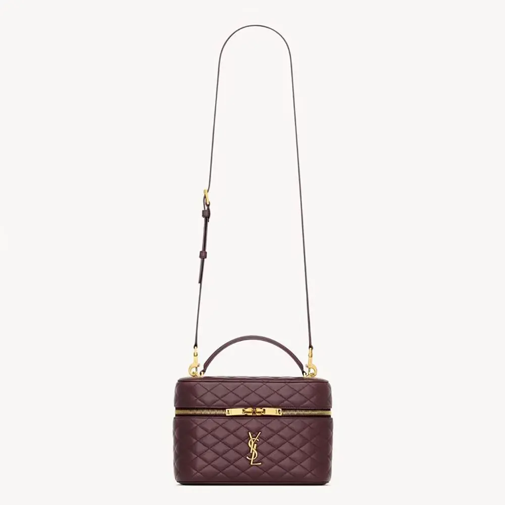 Front view of Saint Laurent YSL Women Gaby Large Vanity Bag In Lambskin-Maroon