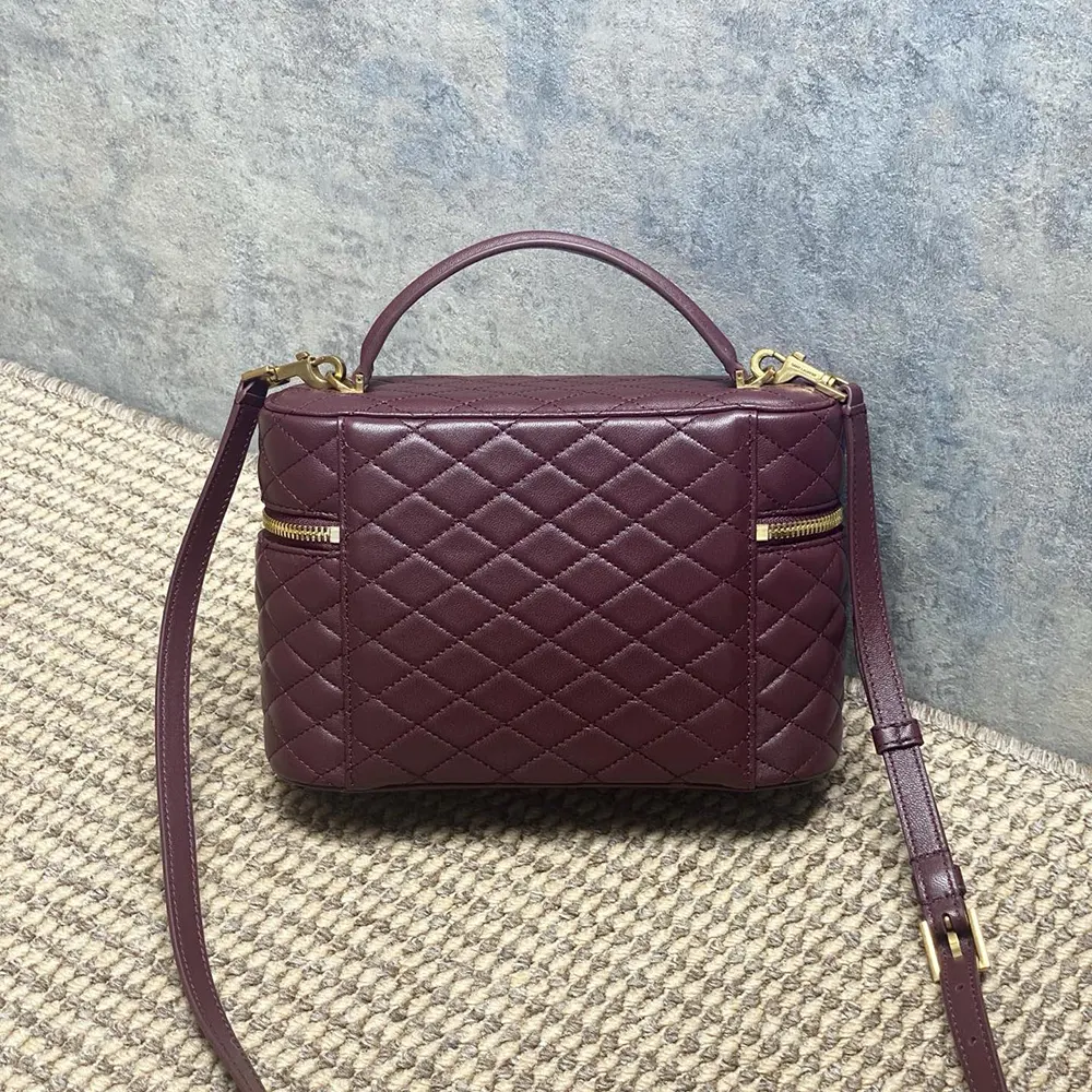Side profile showing spacious interior of Saint Laurent YSL Gaby Vanity Bag