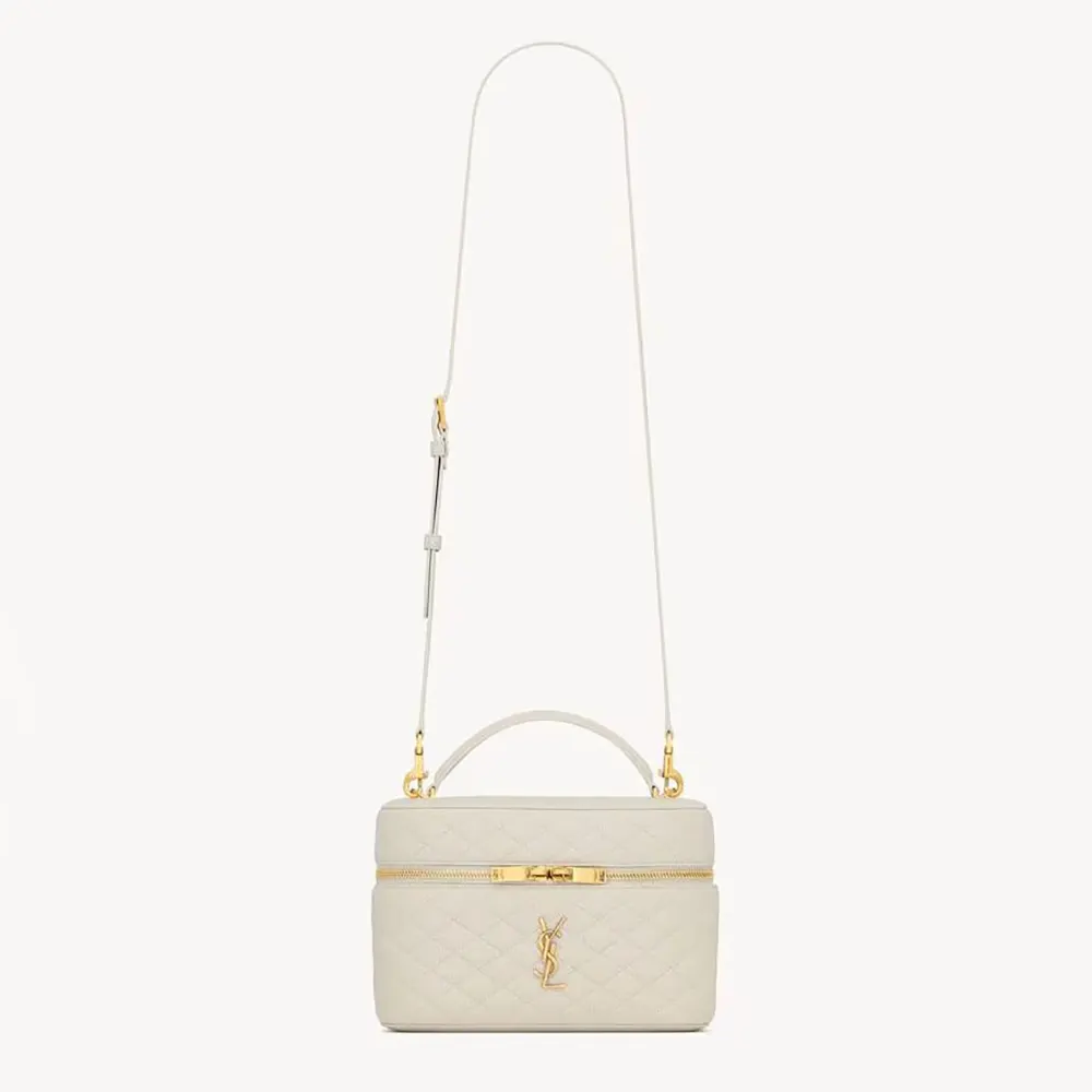 Front view of Saint Laurent YSL Women Gaby Large Vanity Bag In Lambskin-White