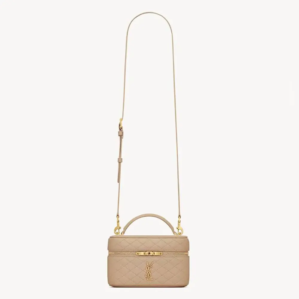 Front view of Saint Laurent YSL Women Gaby Vanity Bag In Lambskin-Beige