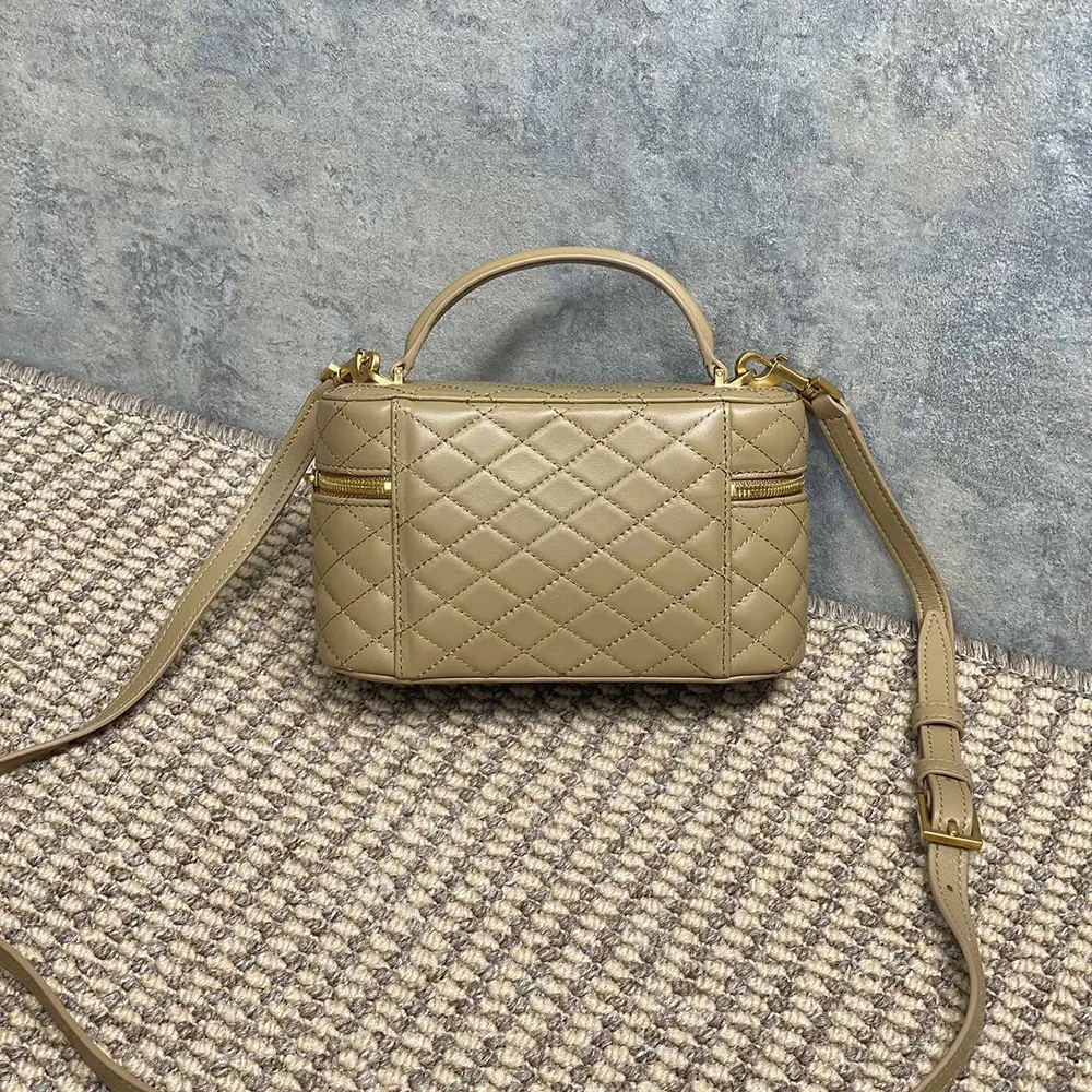 Side angle showing silhouette and leather texture of Gaby Vanity Bag