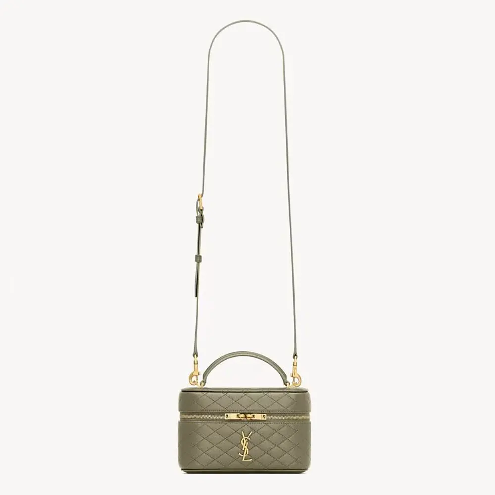 Front view of Saint Laurent YSL Women Gaby Vanity Bag In Lambskin-Green