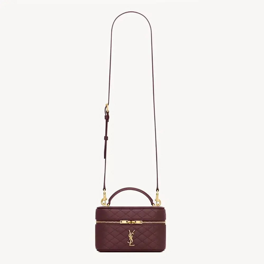 Front view of Saint Laurent YSL Women Gaby Vanity Bag In Lambskin-Maroon