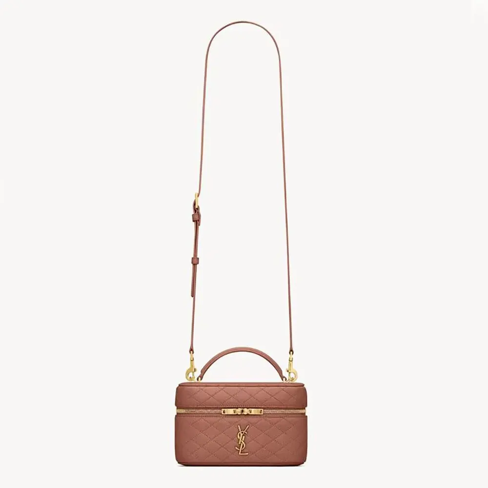 Front view of Saint Laurent YSL Women Gaby Vanity Bag In Lambskin-Pink