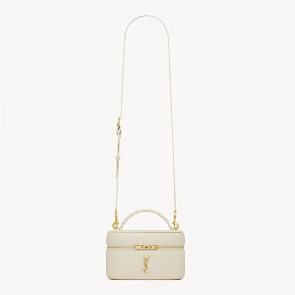 Front view of Saint Laurent YSL Women Gaby Vanity Bag In Lambskin-White