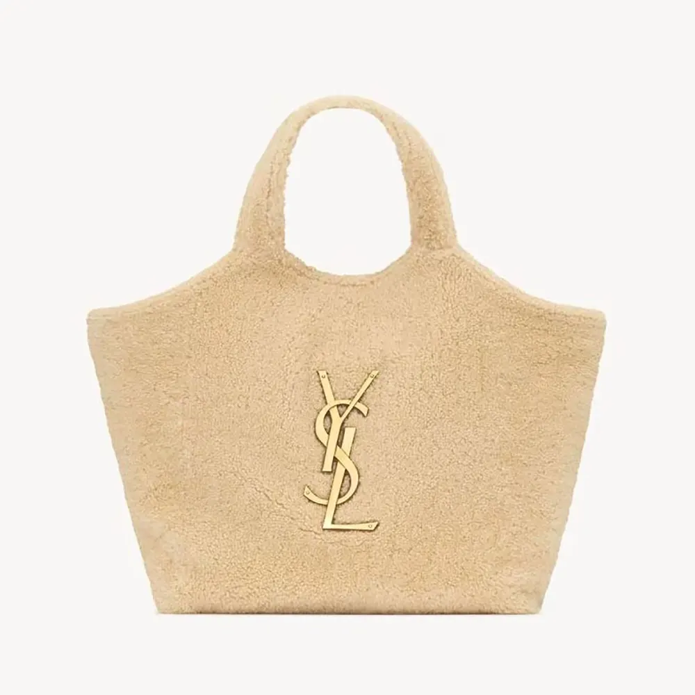 Front view of Saint Laurent YSL Women Icare In Shearling-White bag