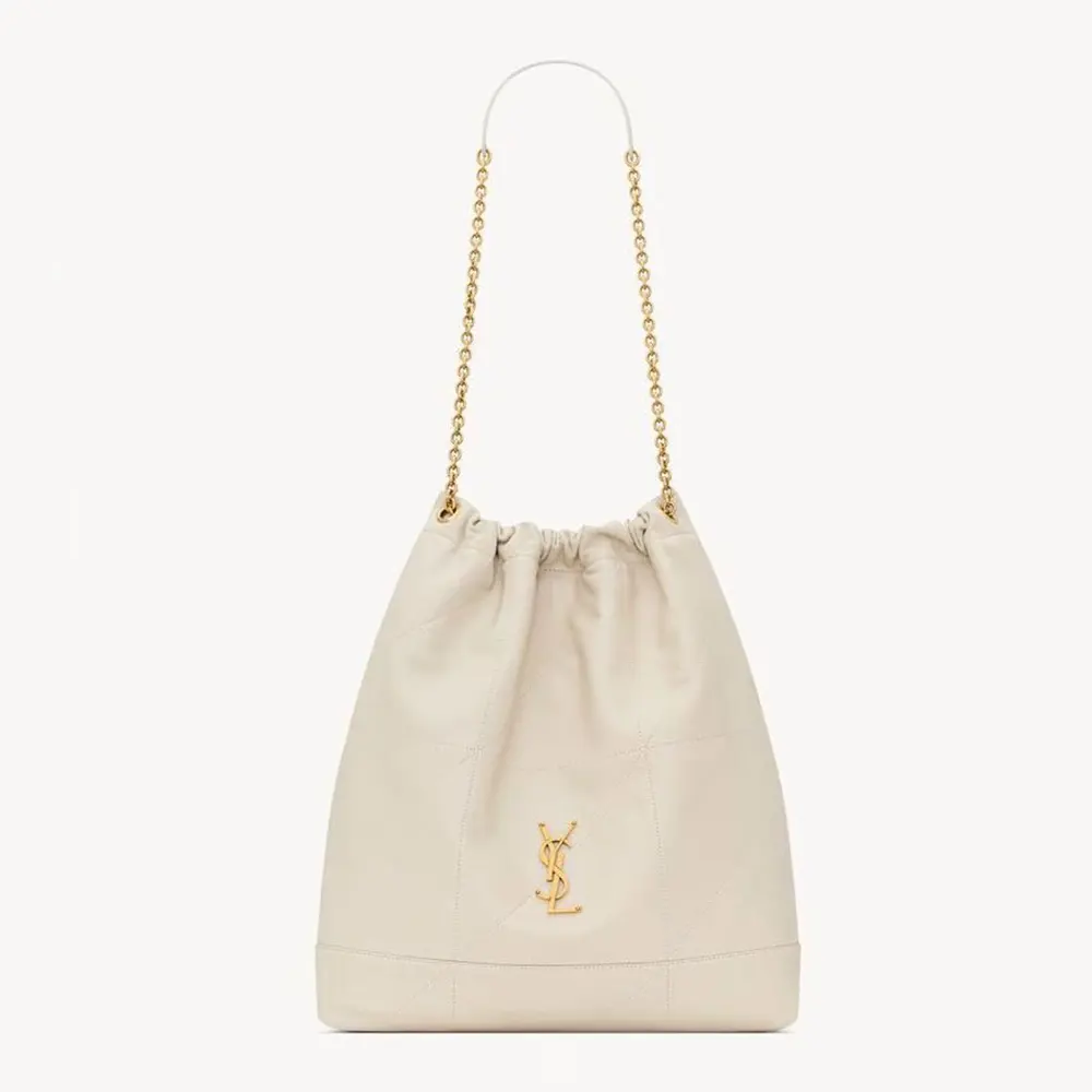 Front view of Saint Laurent YSL Women Jamie Large Pochon In Lambskin-White