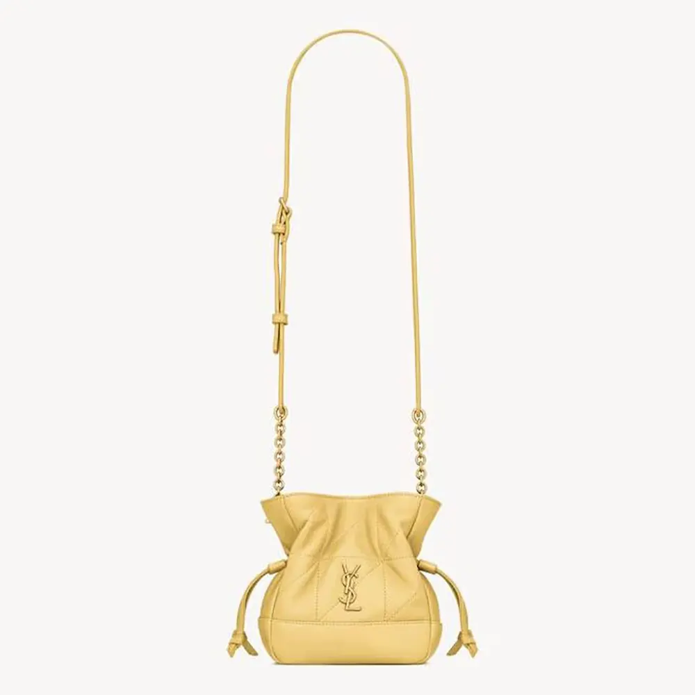 Front view of Saint Laurent YSL Women Jamie Mini Shoulder Pouch In Lambskin-Yellow