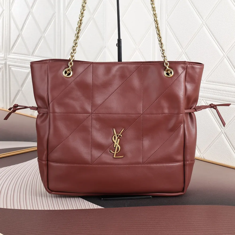 Side angle showing adjustable strap of Saint Laurent YSL Women Jamie Shopping In Lambskin-Red