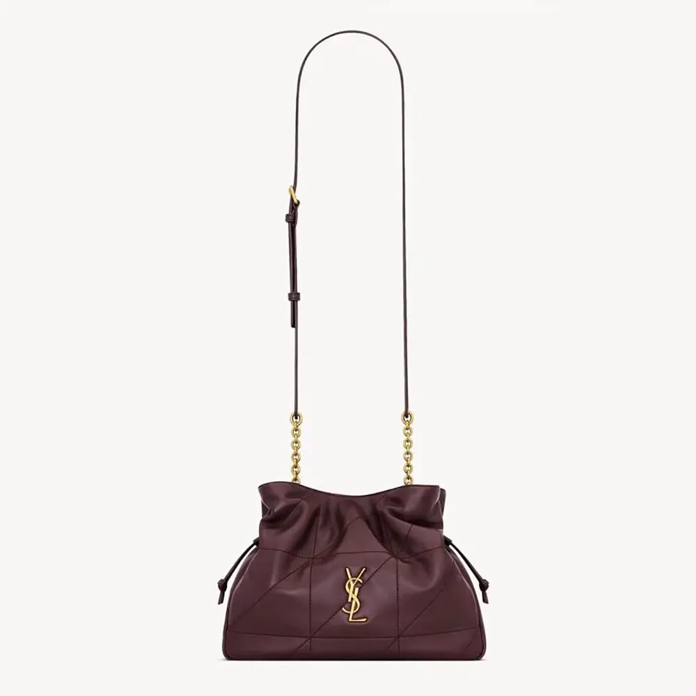 Front view of Saint Laurent YSL Women Jamie Shoulder Pouch In Lambskin-Maroon