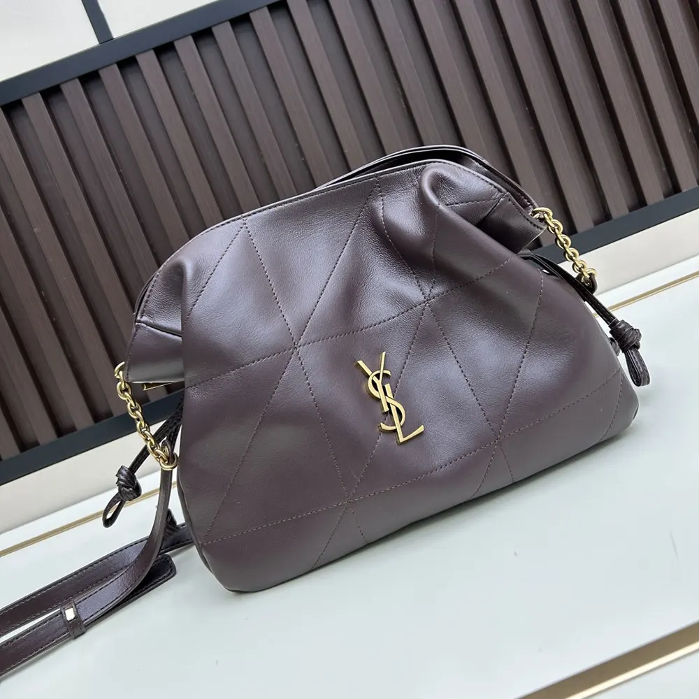 Side angle showing maroon lambskin texture on Saint Laurent YSL shoulder pouch