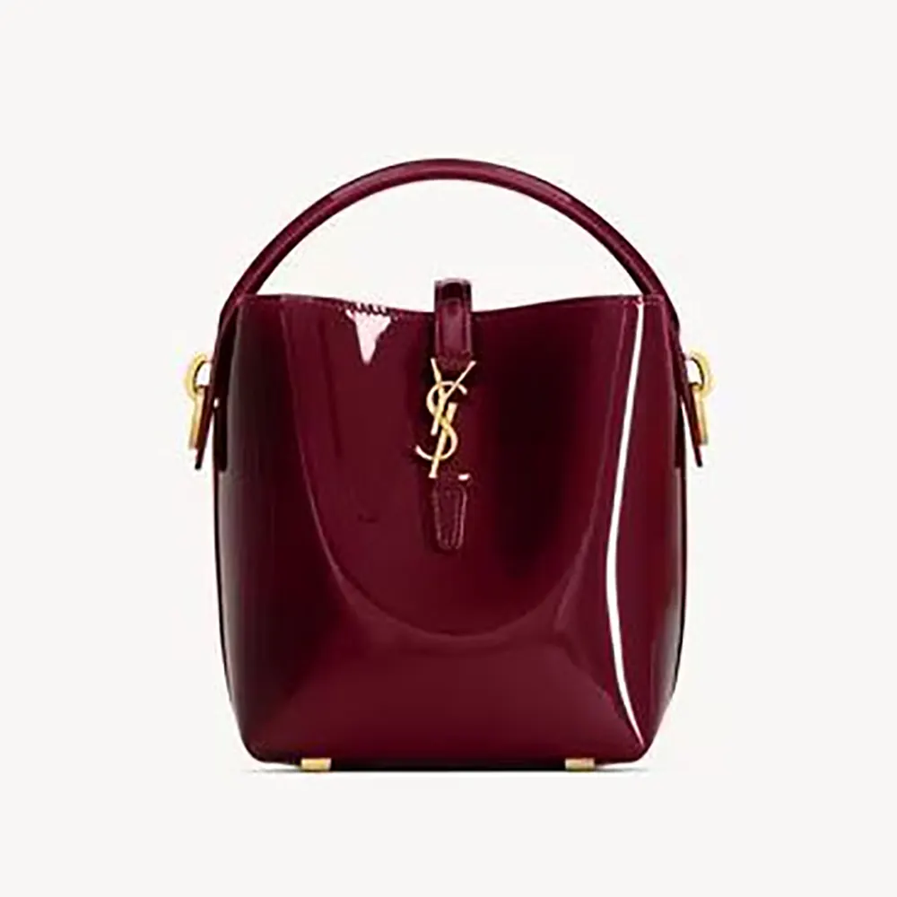 Front view of Saint Laurent YSL Women Le 37 Mini In Patent Leather-Maroon