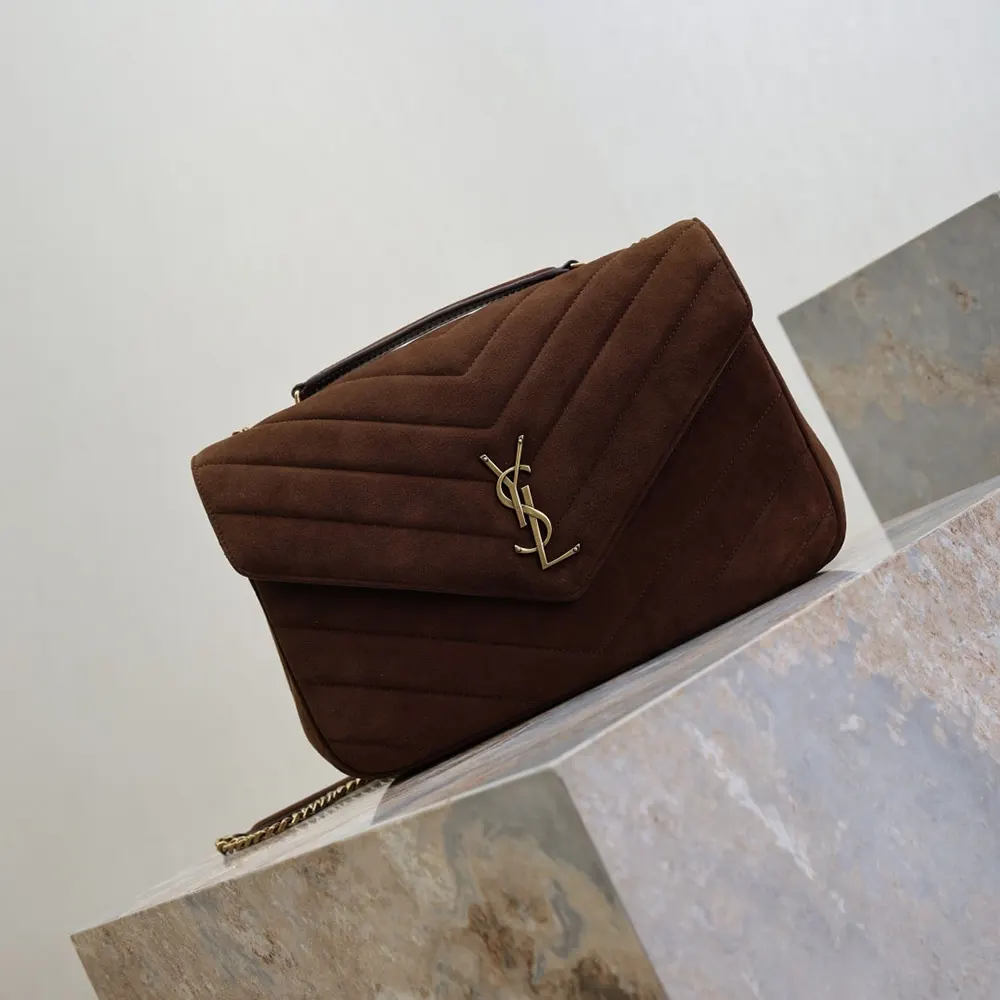 Saint Laurent YSL Women Loulou Large In Matelassé Suede-Brown - image 4