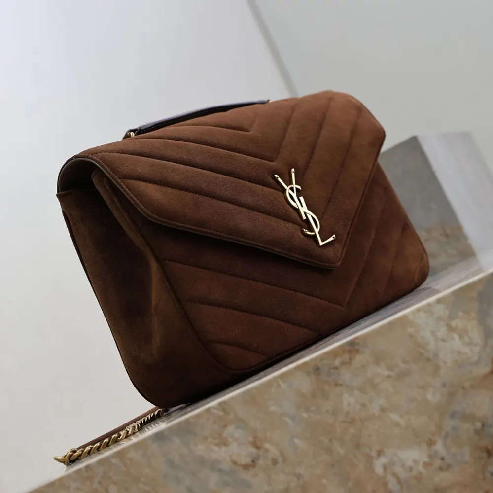 Saint Laurent YSL Women Loulou Large In Matelassé Suede-Brown - image 5