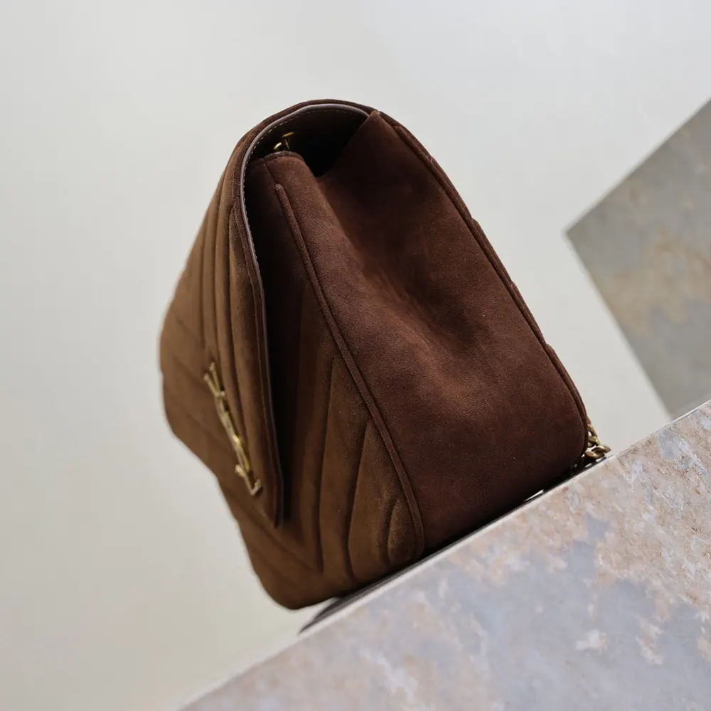 Saint Laurent YSL Women Loulou Large In Matelassé Suede-Brown - image 6