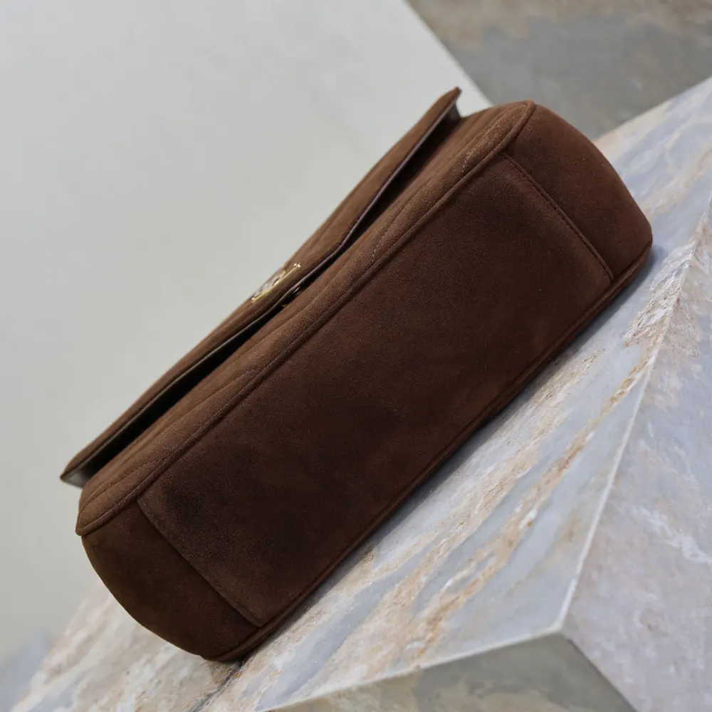 Saint Laurent YSL Women Loulou Large In Matelassé Suede-Brown - image 7