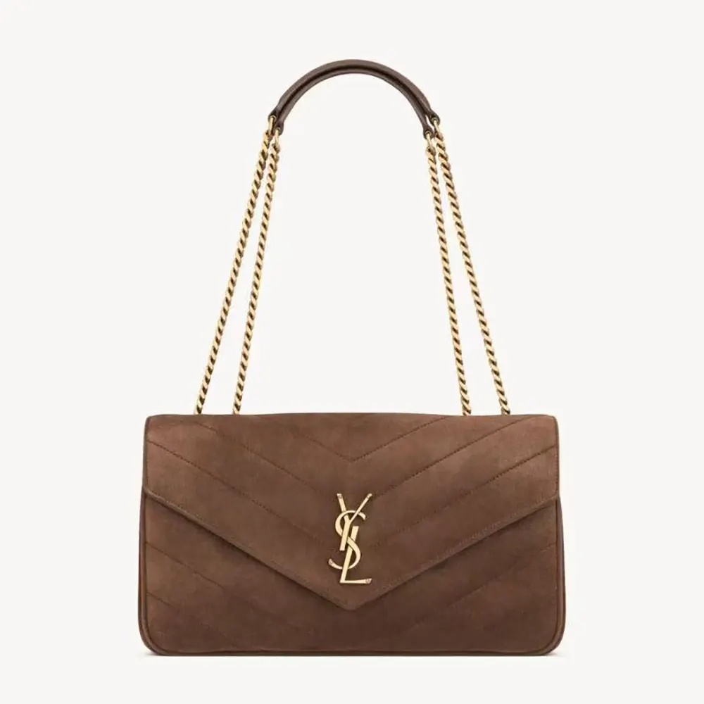 Saint Laurent YSL Women Loulou Medium In Matelassé Suede-Brown