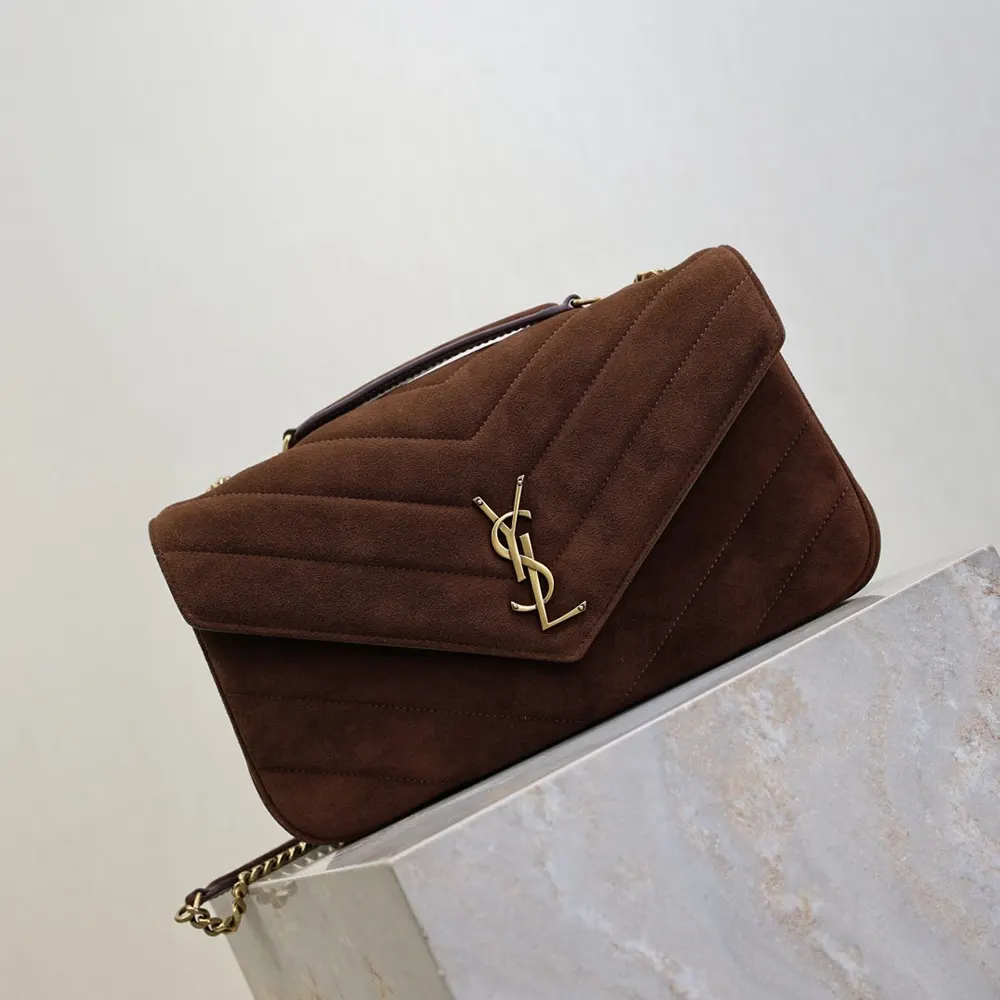 Saint Laurent YSL Women Loulou Medium In Matelassé Suede-Brown - image 4