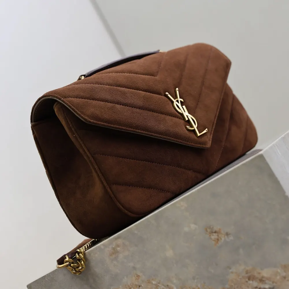 Saint Laurent YSL Women Loulou Medium In Matelassé Suede-Brown - image 5
