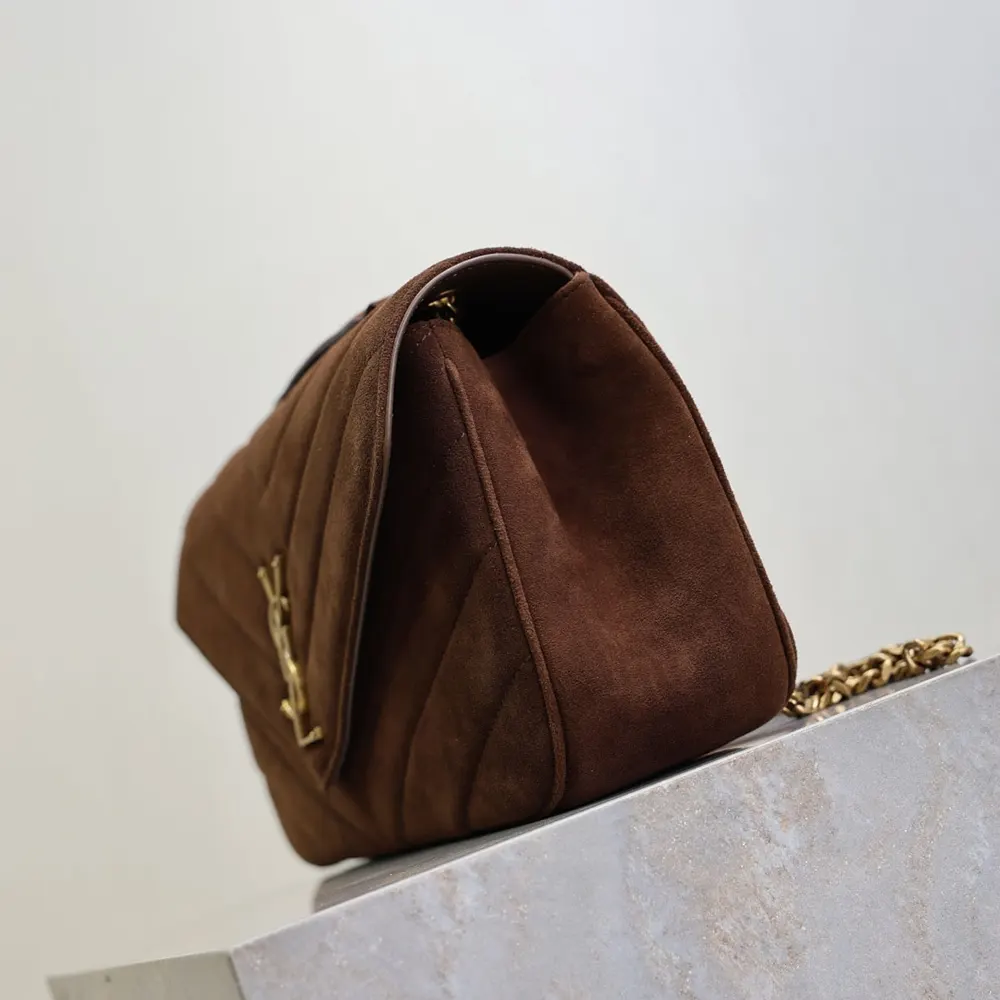 Saint Laurent YSL Women Loulou Medium In Matelassé Suede-Brown - image 6
