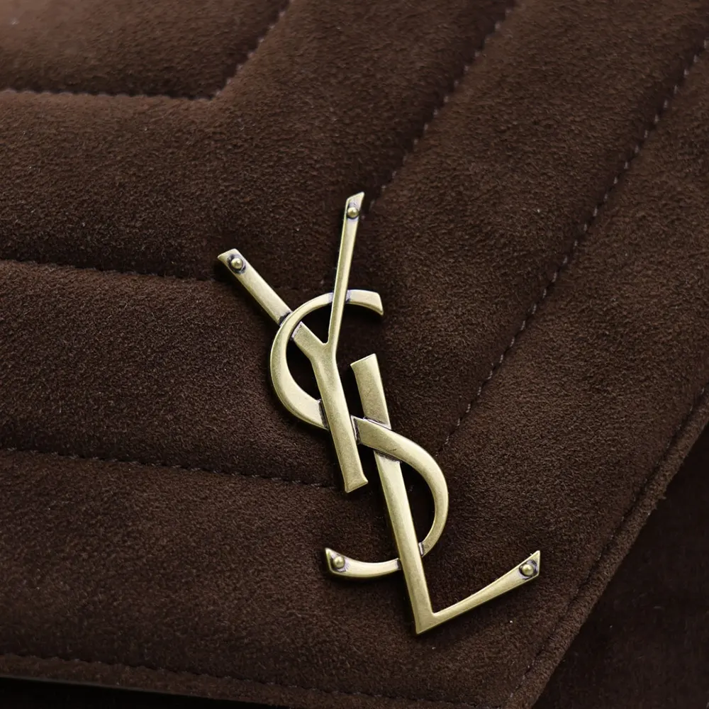 Saint Laurent YSL Women Loulou Medium In Matelassé Suede-Brown - image 10