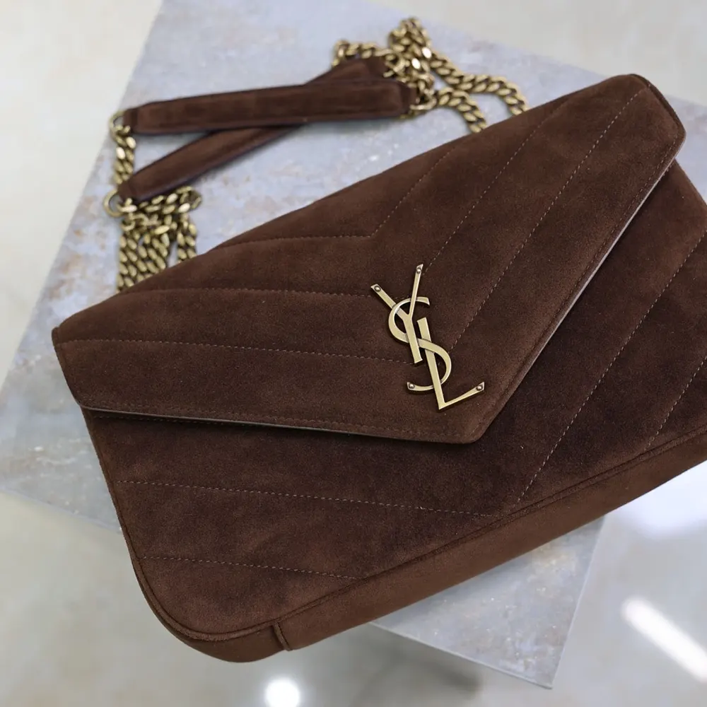 Saint Laurent YSL Women Loulou Medium In Matelassé Suede-Brown - image 7