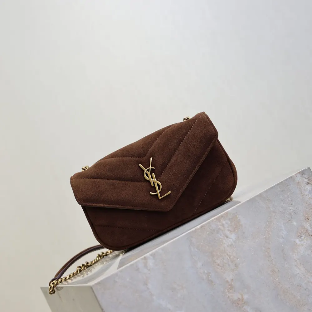 Saint Laurent YSL Women Loulou Mini In Suede-Brown - image 4