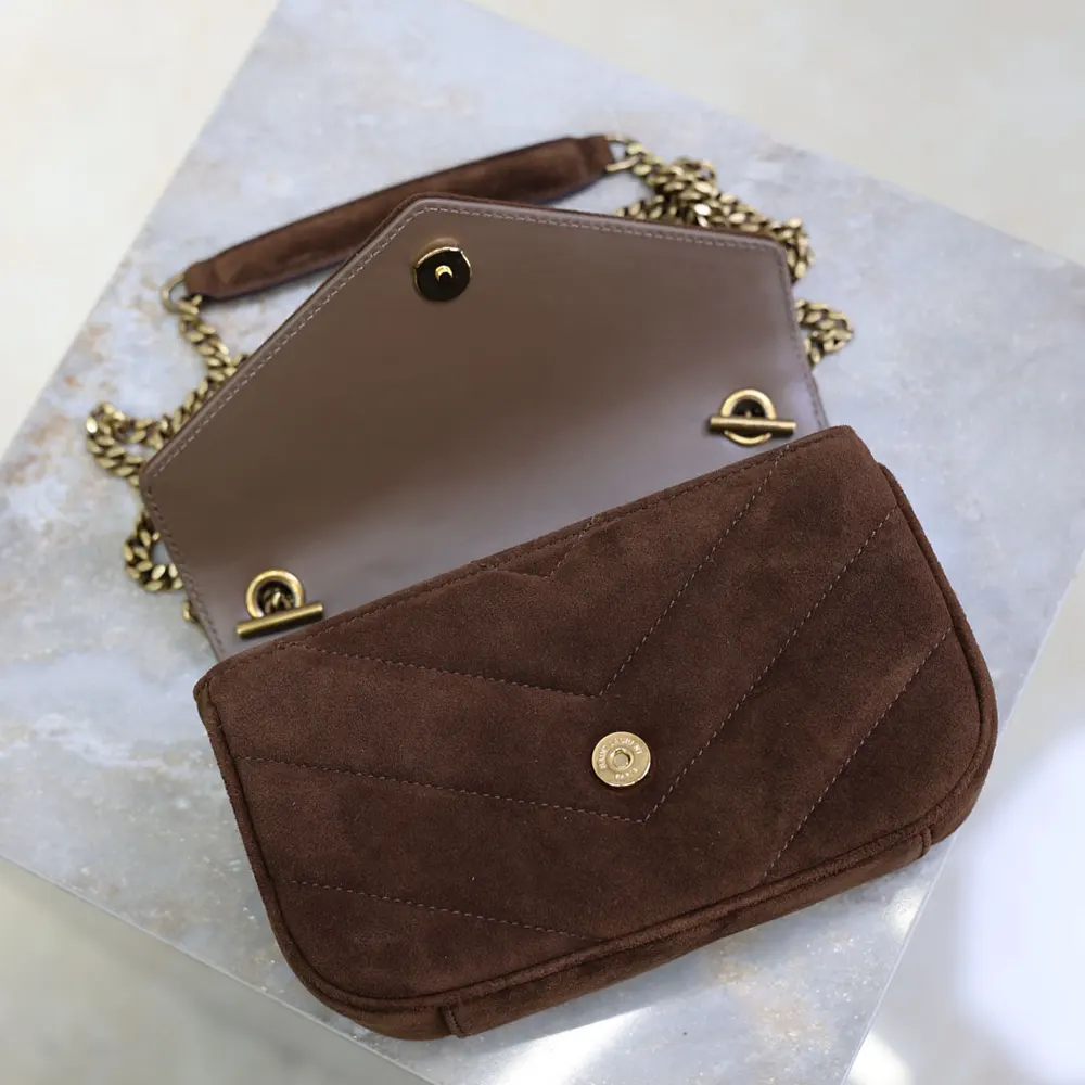 Saint Laurent YSL Women Loulou Mini In Suede-Brown - image 7