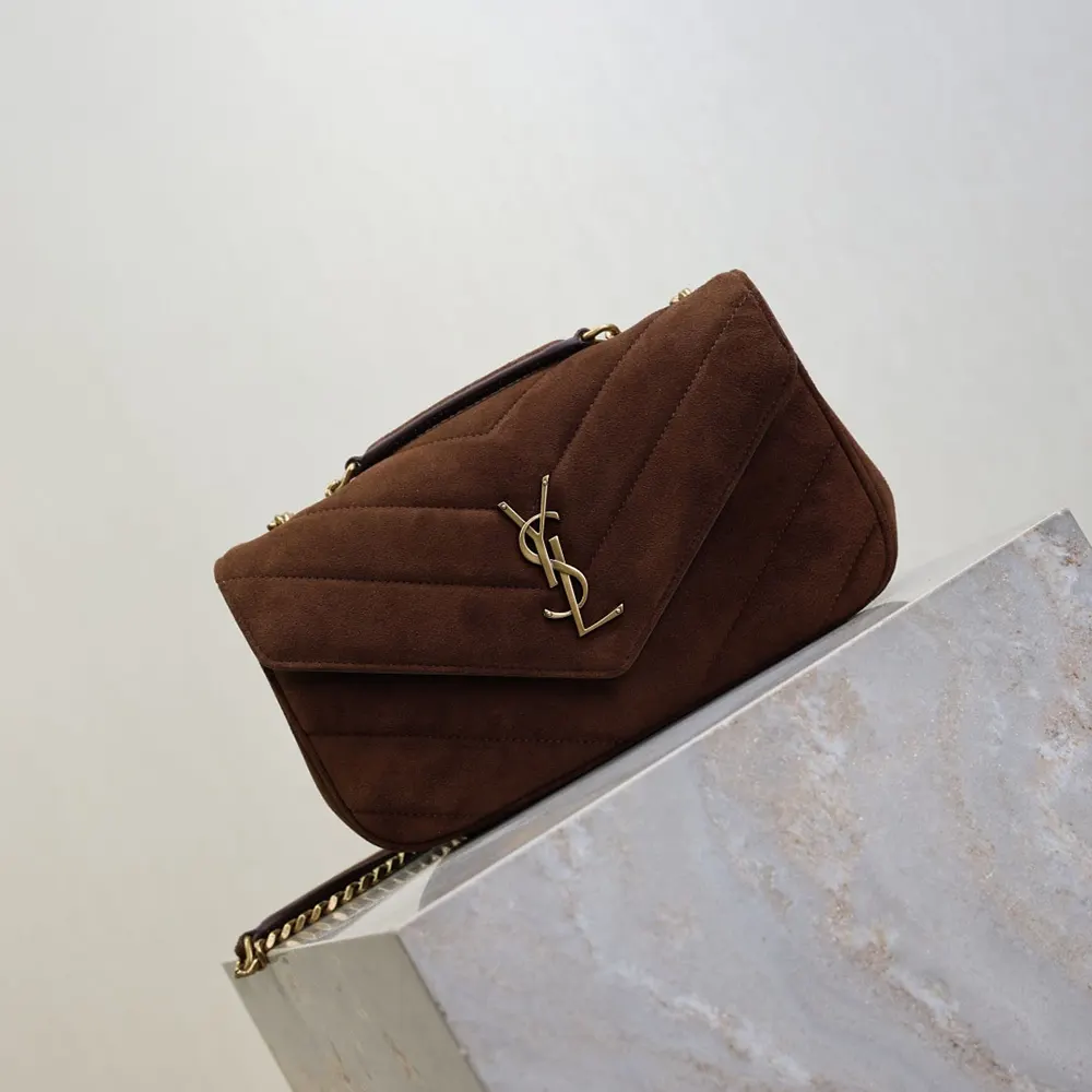 Saint Laurent YSL Women Loulou Small In Matelassé Suede-Brown - image 4